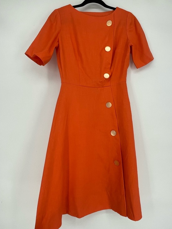 Vintage Dresses & Skirts - Vintage 60s Mod Vibrant Orange Asymmetrical Button Front A-line Retro Dress